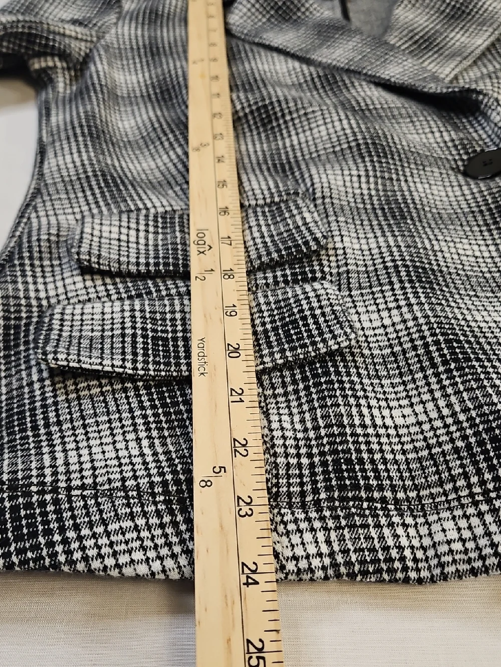 Maeve By Anthropologie Stretch Knit Black White Plaid Motif Blazer Jacket, Small
